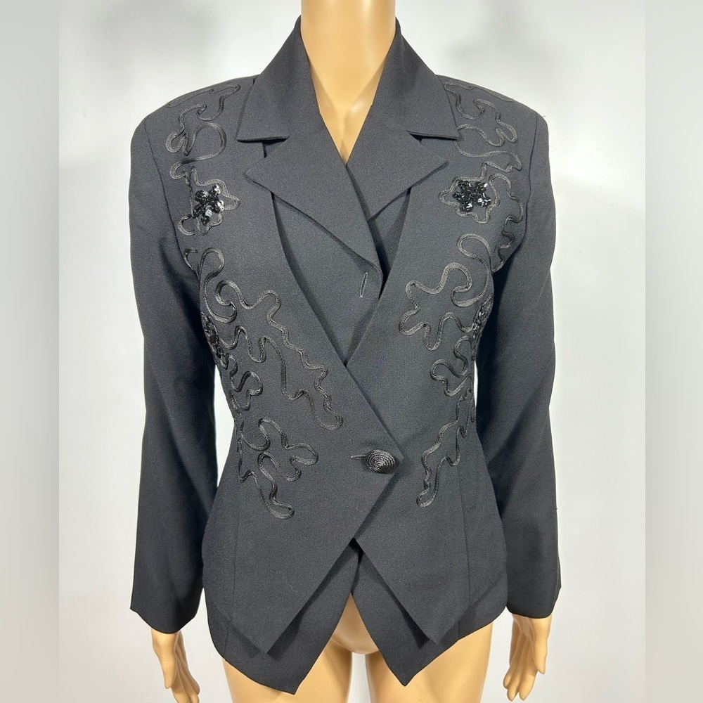 NEW Vintage Sue Wong Embroidered/Sequined Single Breasted Black Blazer Size XS